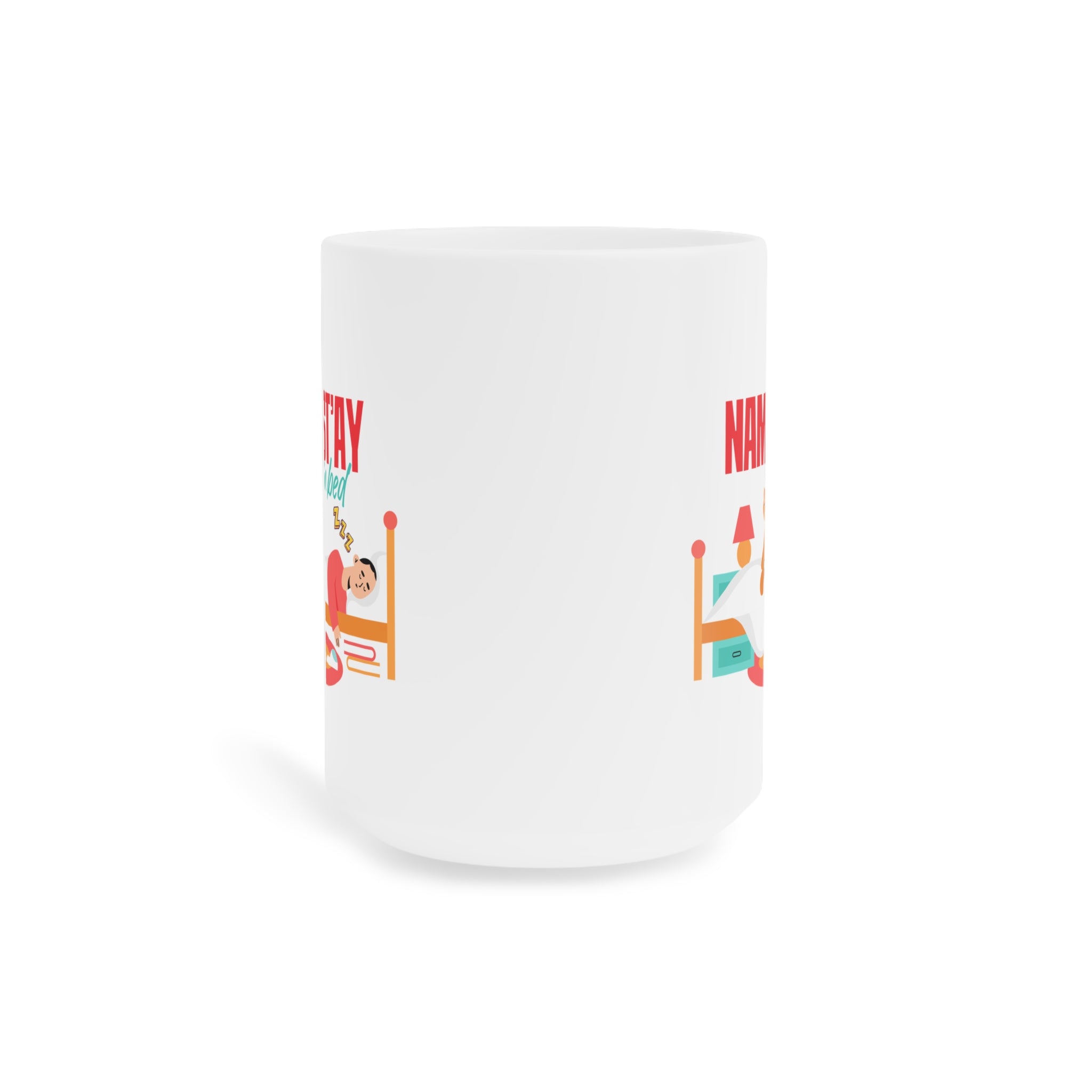 Namast'ay In Bed Mug - Funny Yoga Cat & Woman Ceramic Coffee Cup