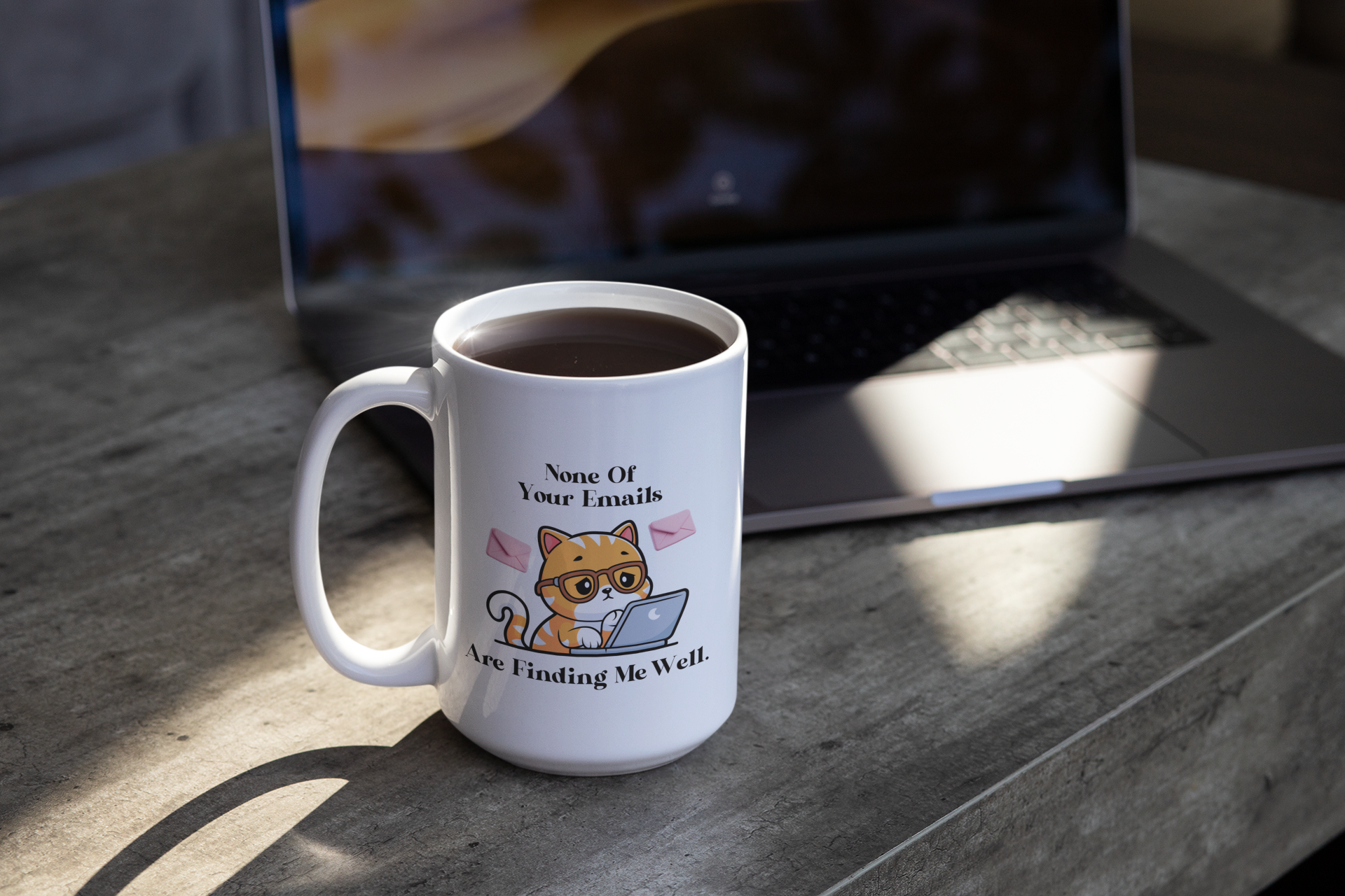None Of Your Emails Are Finding Me Well Mug — Cute Cat with Laptop Coffee Cup (Gift for Cat Lovers & Remote Workers)