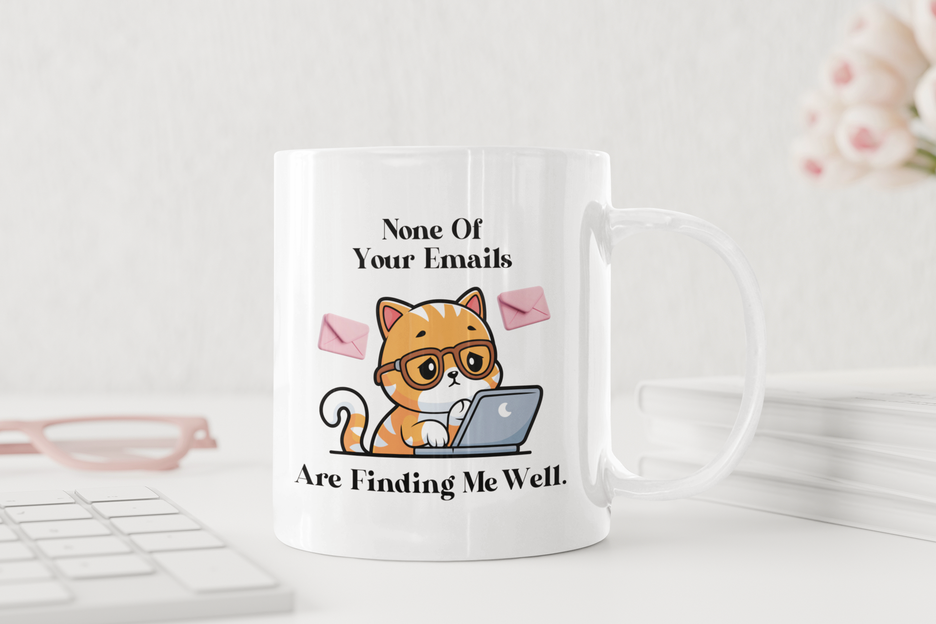 None Of Your Emails Are Finding Me Well Mug — Cute Cat with Laptop Coffee Cup (Gift for Cat Lovers & Remote Workers)