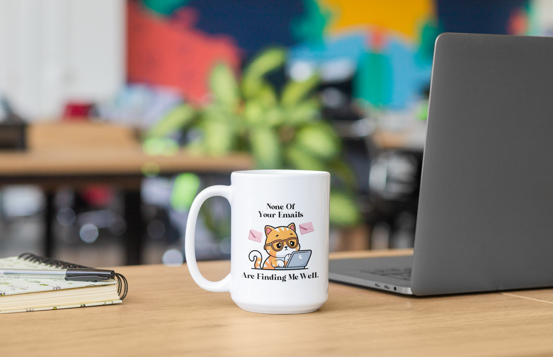 None Of Your Emails Are Finding Me Well Mug — Cute Cat with Laptop Coffee Cup (Gift for Cat Lovers & Remote Workers)